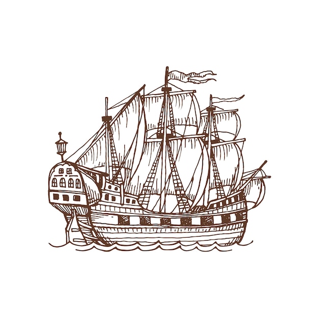 Vektor brigantine-segelboot lokalisiertes segelboot mit flaggen