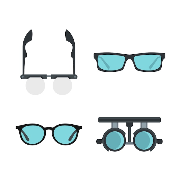 Brille-Icon-Set. Flacher Satz der Glasvektor-Ikonensammlung lokalisiert