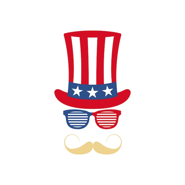 Brille Schnurrbart und Hut von Uncle Sam