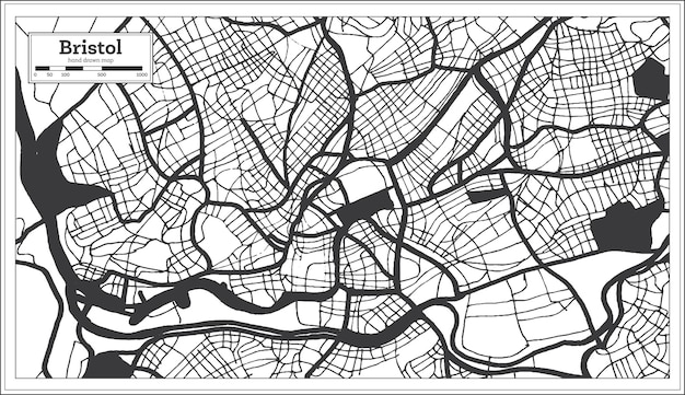 Bristol Großbritannien Stadtplan in Schwarz-Weiß-Farbe im Retro-Stil Übersichtskarte Vektor-Illustration