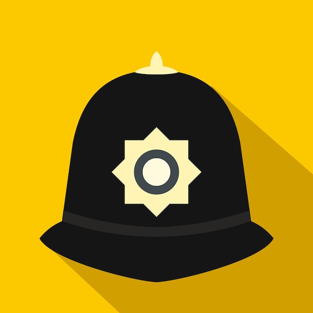 Vektor britische polizeihelm-ikone im flachen stil auf gelbem hintergrund
