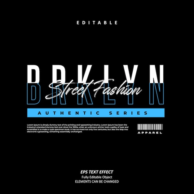 Brklyn line style street fashion texteffekt editierbarer premium-vektor