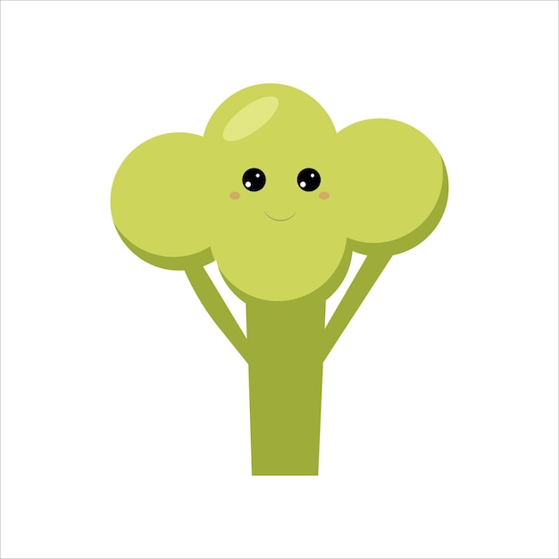 Brocoli mit kawaii Augen Flache Designvektorillustration von brocolli auf weißem Hintergrundgemüse