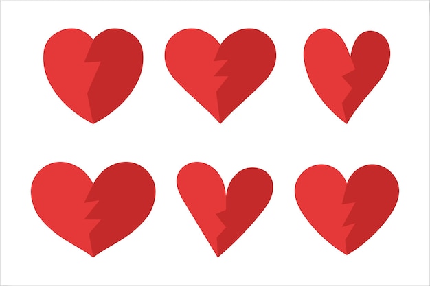 Broken Hearts Set Flat-Stil-Vektorbild