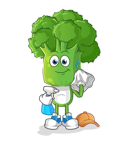 Brokkoli-Kopf-Cartoon-Reiniger-Vektor-Cartoon-Figur