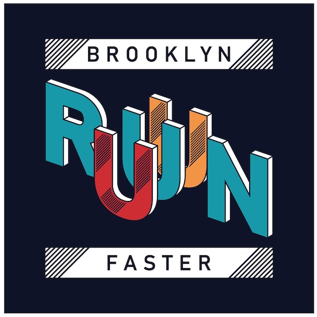 Brooklyn run schneller typografie druckfertiges illustrationsdesign premium-vektor