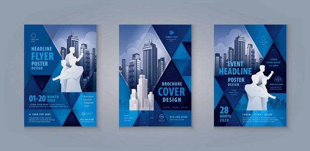 Broschüre flyer poster cover jahresbericht broschüre template design abstraktes blaues geometrisches dreieck