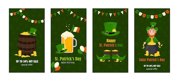 Broschüren, broschüren, einladungen zum st. patrick's day-urlaub. vektor-illustration cartoon-stil.