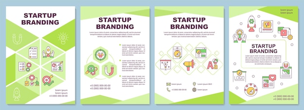 Broschürenvorlage für startup-branding. geschäft erstellen. flyer, broschüre, broschürendruck, cover-design mit linearen symbolen. vektorlayouts für präsentationen, geschäftsberichte, anzeigenseiten