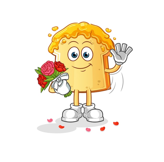 Brot mit Honig mit Bouquet-Maskottchen. Cartoon-Vektor