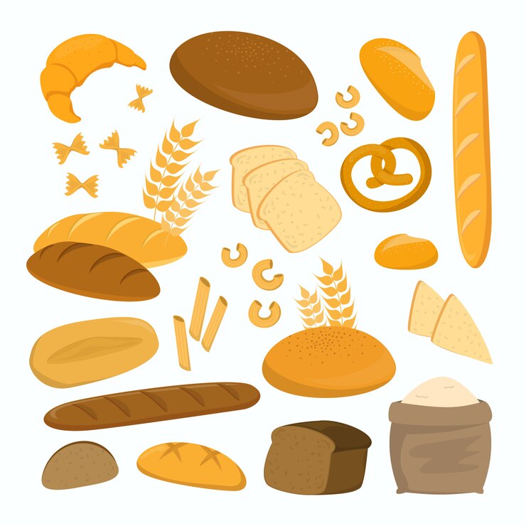 Brotset isoliert. Sammlung von Bäckerei