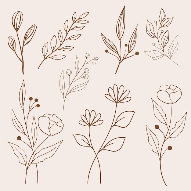 Brown Line Blumen- und Blattkollektion
