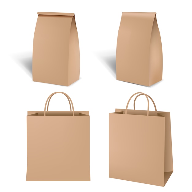 Brown Shopping Paper Bag Set auf weiß