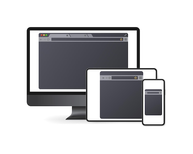 Vektor browser-layout auf bildschirmen flachgrau browser auf dem bildschirm telefon-bildschirm tablet-monitor browser-lay-out vektor-illustration