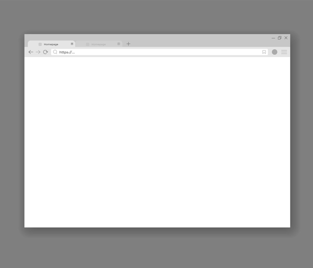 Vektor browser-mockup web-fensterbildschirm internet leeres seitenkonzept mit schatten modernes fensterdesign isoliert auf grauem hintergrund