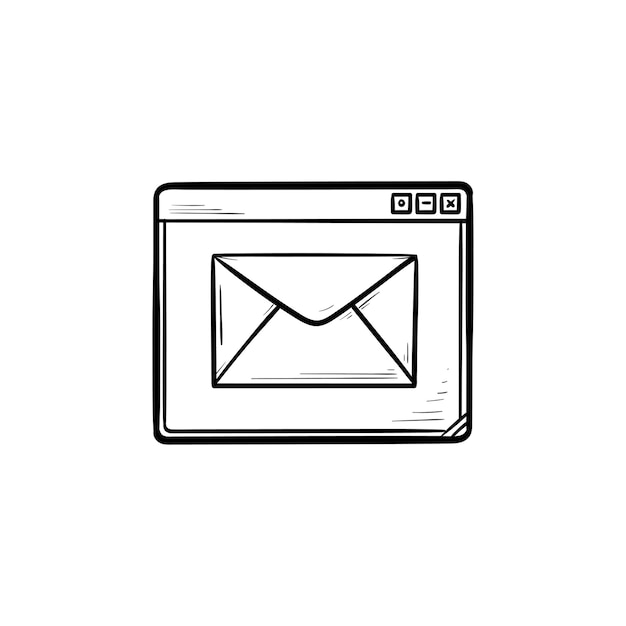 Browserfenster mit handgezeichnetem umriss-doodle-symbol der nachricht. e-mail-service und webseite, e-mail-konzept empfangen