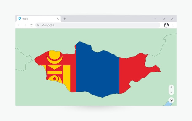 Vektor browserfenster mit karte der mongolei, das die mongolei im internet sucht