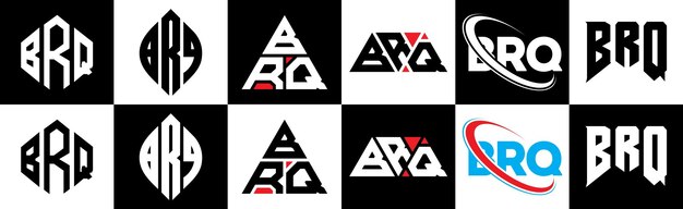 Brq-letter-logo-design in sechs stilen brq-polygon-kreis-dreieck-hexagon-flach- und einfacher stil mit schwarz-weißer farbvariation buchstaben-logo in einem artboard brq-minimalist- und klassisches logo