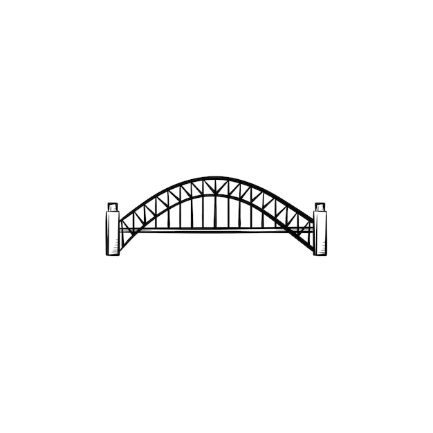 Vektor brücke handgezeichnete umriss-doodle-symbol. architekturbau, stadtbrücke und verkehrskonzept