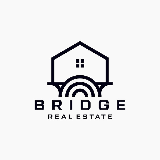 Brücke transport home realty immobilien line outline logo design premium