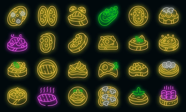 Bruschetta-symbole setzen umrissvektor lebensmittel-käse-vektor-neon