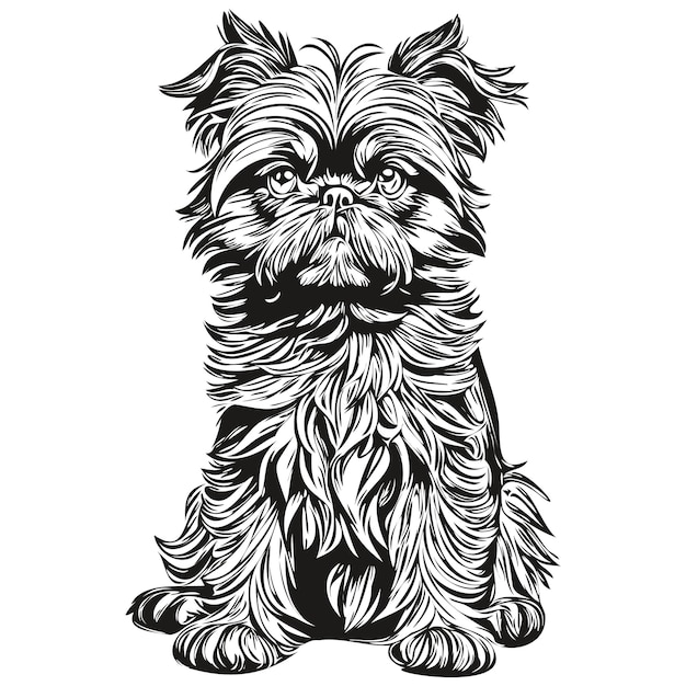 Vektor brussels griffon hunde-logo vektor schwarz-weiß vintage niedlicher hundekopf eingraviert realistisches rassen-haustier