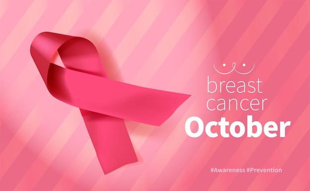 Brustkrebs-Bewusstseinsmonat Poster Hintergrund Konzeptdesign Realistische Vorlage für Vektorgrafiken mit rosafarbenem Schleifenband