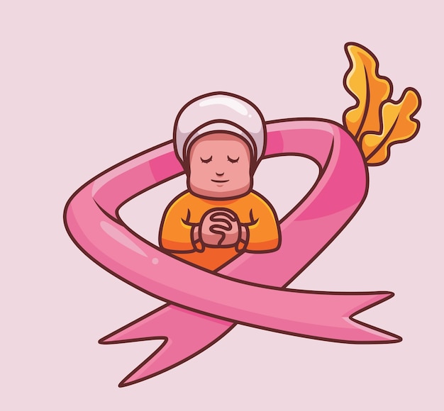 Brustkrebs-frauen verehren hoffnung rosa bandsymbol cartoon frau krebs isolierte illustration