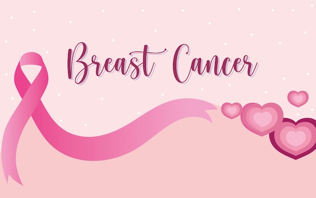 Brustkrebs handgeschriebene text rosa band herzen banner illustration