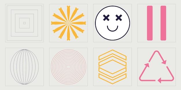 Brutalismus formt Retro futuristische grafische Ornamente Flache minimalistische Symbole