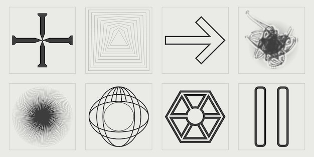 Brutalismusformen Große Sammlung abstrakter grafischer geometrischer Symbole für moderne T-Shirts entworfen