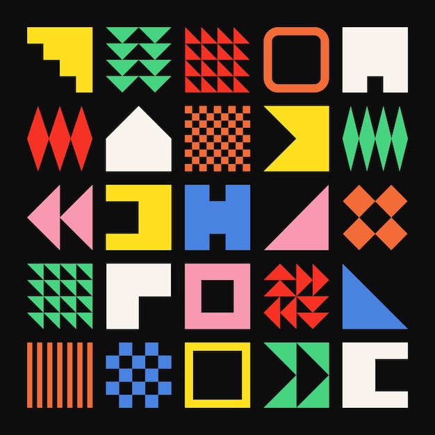 Brutalistische geometrische Formen farbenfrohe Symbole einfache primitive Elemente und Formen Bauhaus Retrodesign