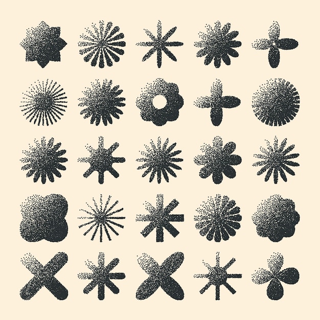 Brutalistische geometrische Formen gestrichelte Objekte stippelige Elemente moderne Symbole einfache primitive Formen