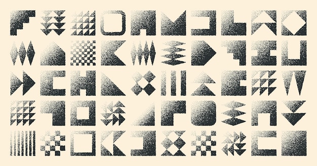 Brutalistische geometrische Formen gestrichelte Objekte stippelige Elemente moderne Symbole einfache primitive Formen
