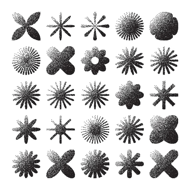 Brutalistische geometrische Formen gestrichelte Objekte stippelige Elemente moderne Symbole einfache primitive Formen