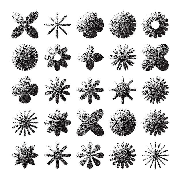 Brutalistische geometrische Formen gestrichelte Objekte stippelige Elemente moderne Symbole einfache primitive Formen