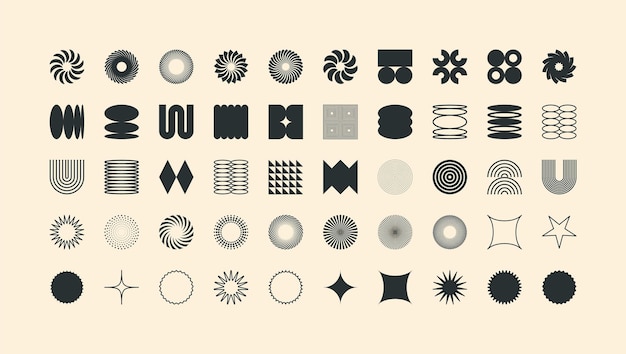 Brutalistische geometrische Formen moderne Symbole einfache primitive Elemente und Formen retro Design trendy