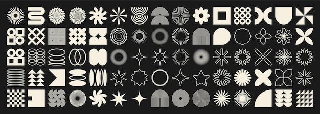 Brutalistische geometrische Formen Symbole einfache primitive Elemente und Formen Bauhaus Retro-Design trendy
