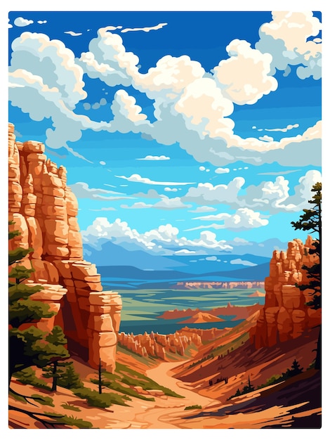 Vektor bryce canyon national park vintage reiseplakat souvenir postkarte porträtmalerei illustration