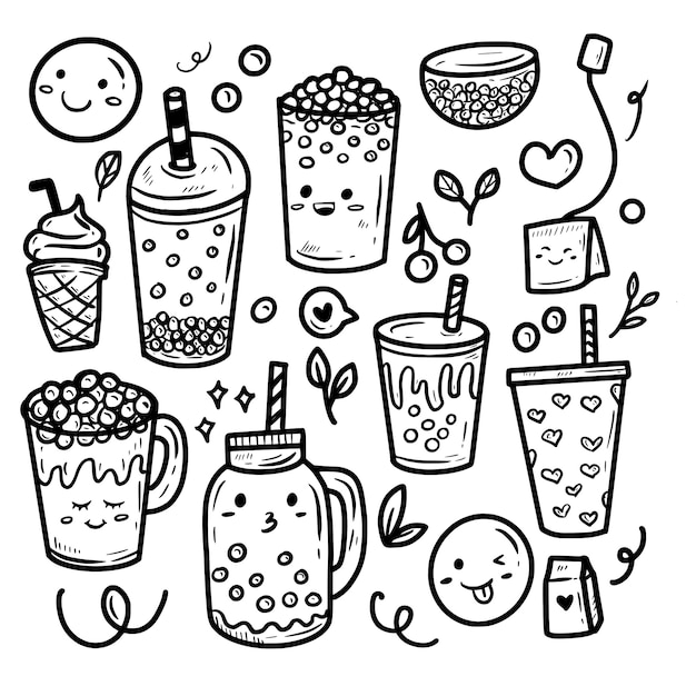 Bubble drink oder boba im kawaii-cartoon-zeichenstil