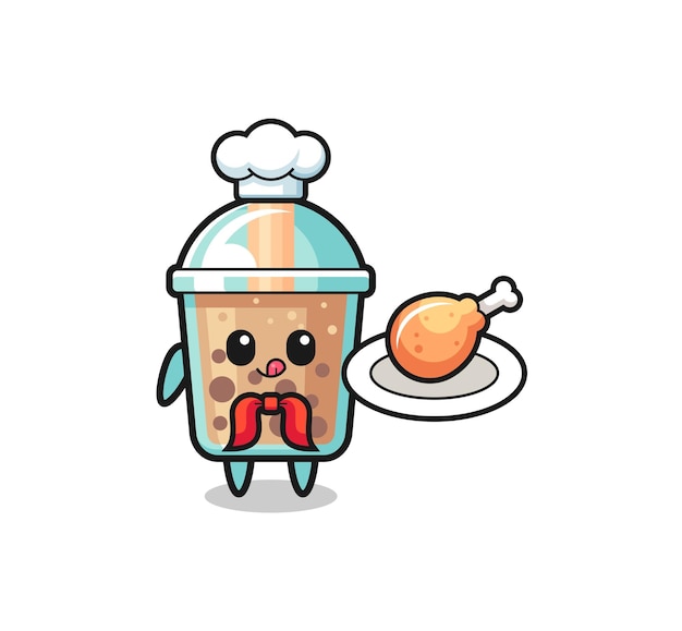 Bubble tea brathähnchen chef cartoon charakter niedliches design