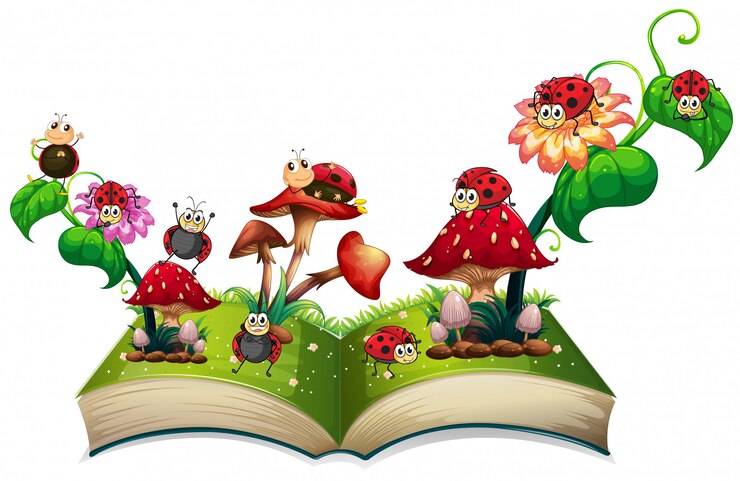 Vektor buch der marienkäfer und pilze