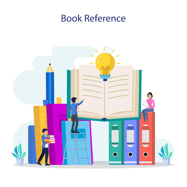Buch Referenz Vektor Konzept Bibliothek Literatur Bildung Idee Brainstorming