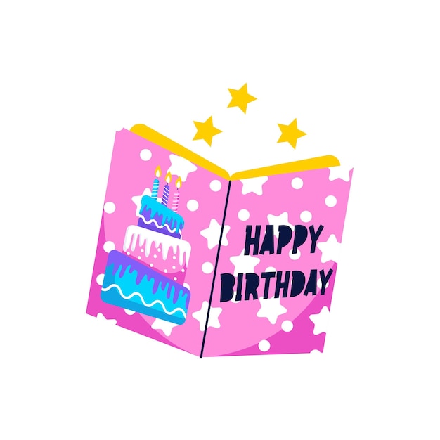 Buch, vektor, kawaii, geburtstag, illustration