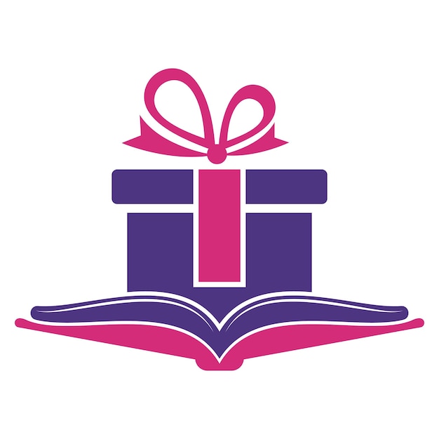 Buchen Sie Geschenk-Logo-Designvektor Präsentieren und vermarkten Sie Symbol oder Symbolbibliothek und Überraschungslogotyp