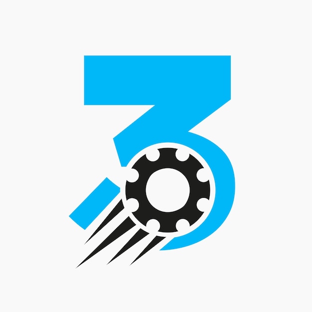Buchstabe 3 Gear Cogwheel Logo Automotive Industrial Icon Gear Logo Autoreparatursymbol