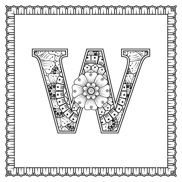 Buchstabe a aus blumen im mehndi-stil malbuch seite umriss handdraw vector illustration