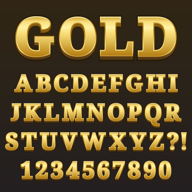 Buchstabe-alphabet mit zahlen-goldglänzendem art-design