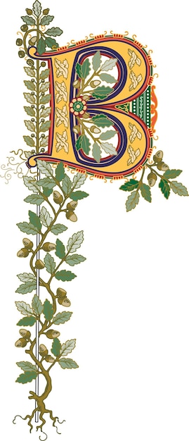 Buchstabe b initial royal. floral vintage filigran mit großbuchstaben im mittelalterlichen renaissance-stil