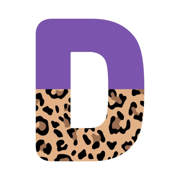 Buchstabe d mit halbem leopardenmuster, buntem tiermuster-monogramm